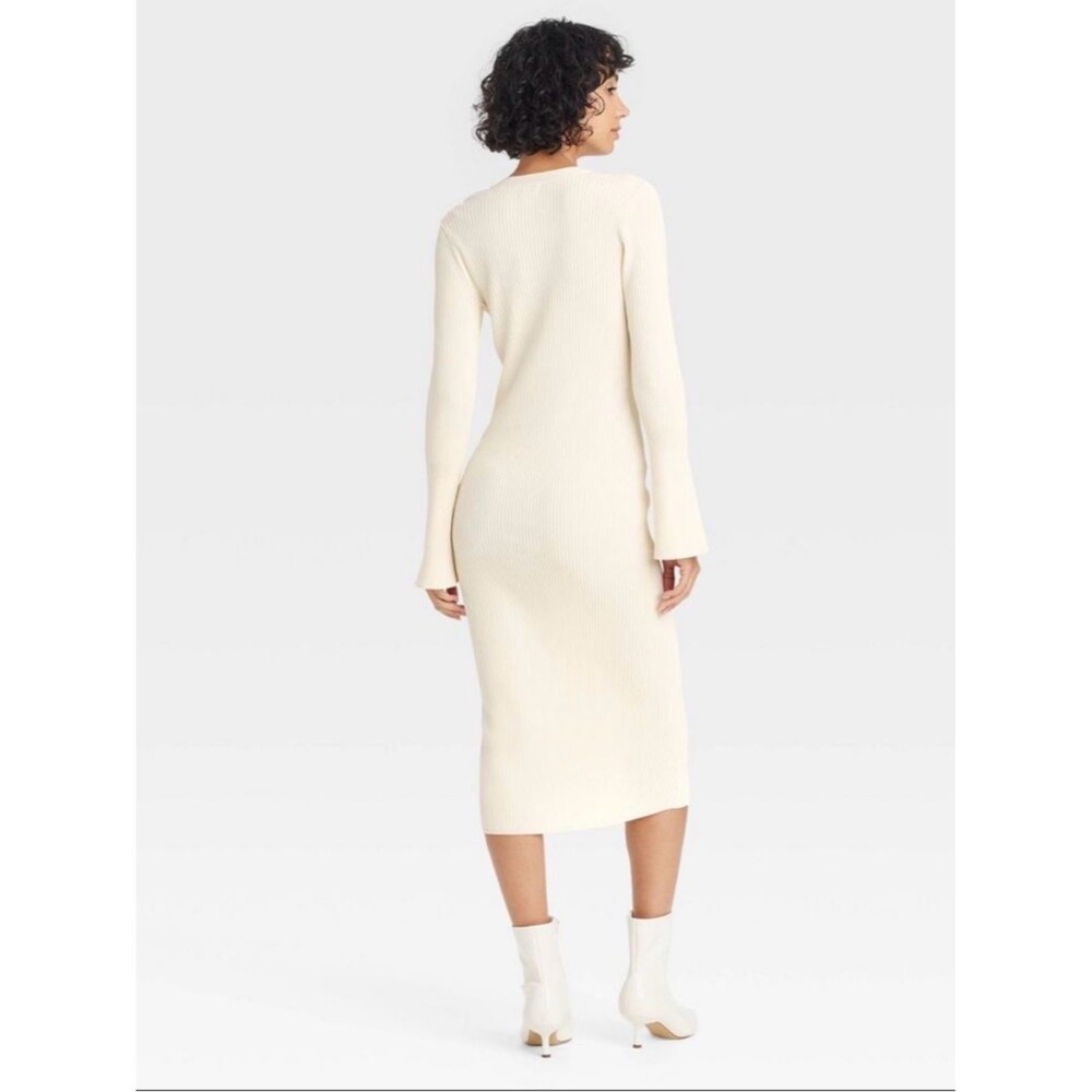 A New Day Ribbed Button Front Midi Sweater Dress Cream All Sizes NWT/NWOT - Picture 2 of 10